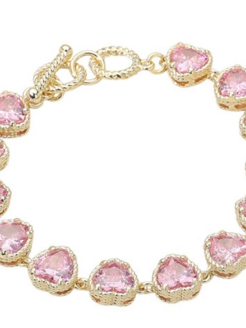14k Gold Dipped - Gold Bracelet with Pink Heart Gemstones